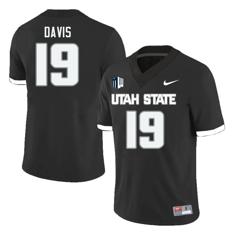 Utah State Aggies #19 Chase Davis College Football Jerseys Stitched Sale-Black